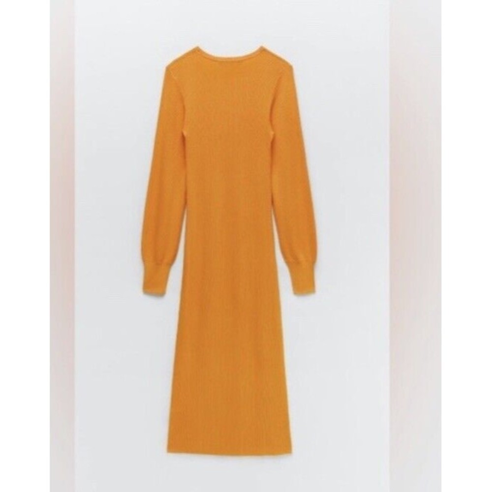 ZARA NEW Puff Orange Knit Jumper Midi Dress ASO Kate Middleton Duchess Sz S